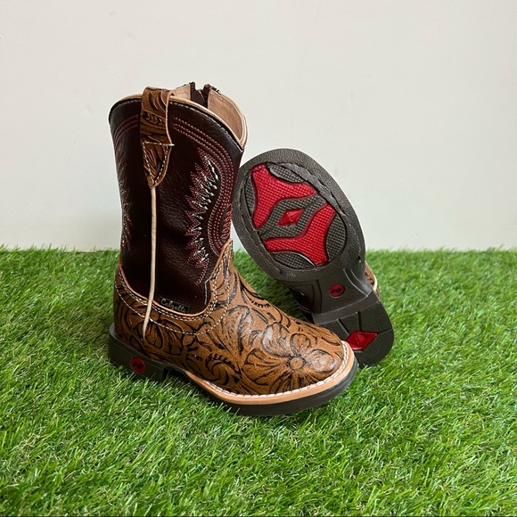 Kid's Western Rodeo Square Toe Genuine Leather Cowboy Boots Bota Niño cincelada - Picture 2 of 8
